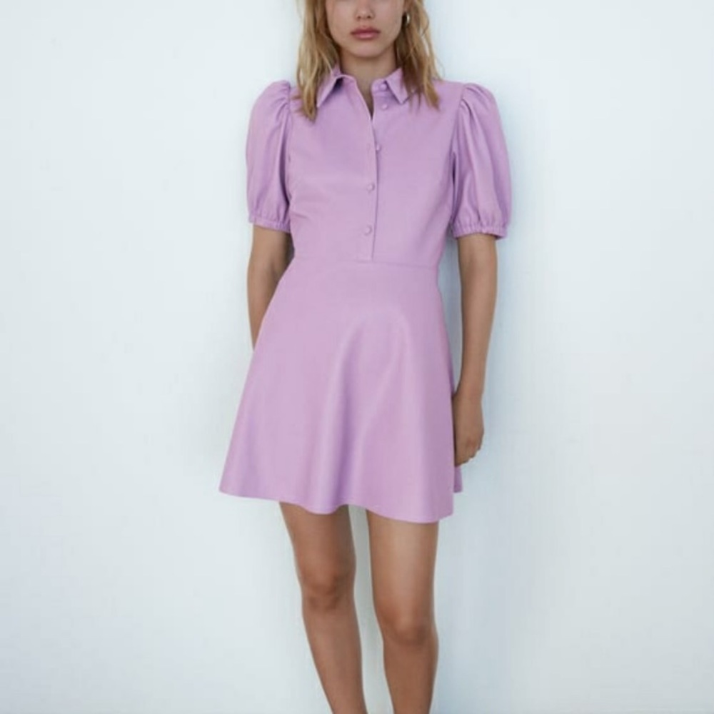 NWT Zara luxury faux leather mauve mini dress